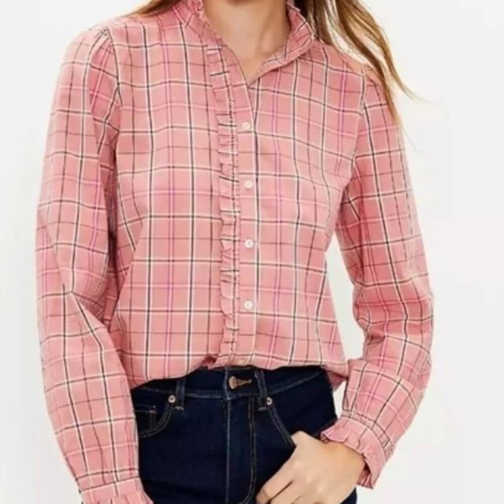 Loft Plaid Ruffle Shirt